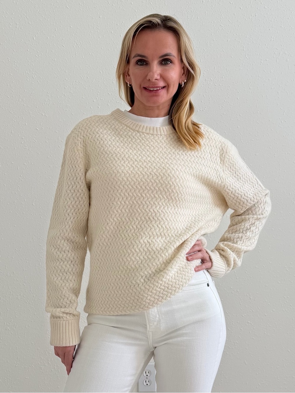SER.O.YA 100% Wool Textured Knit Sweater Cream Size XL NWT